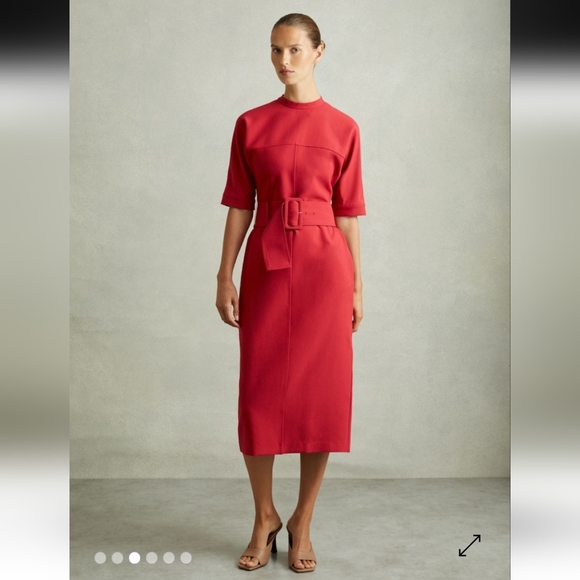 NWT Reiss Naya Belted Midi Dress In Red - Picture 3 of 9